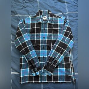 Obey Men's Blue and Black Checkered Fleece Shirt